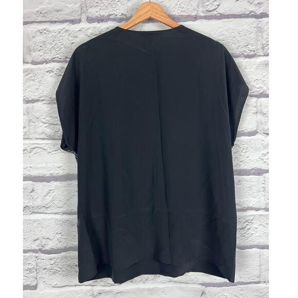 EILEEN FISHER Women's M Black 100% Silk Sequin Top Rivulet Crepe de Chine Blouse - Picture 4 of 10